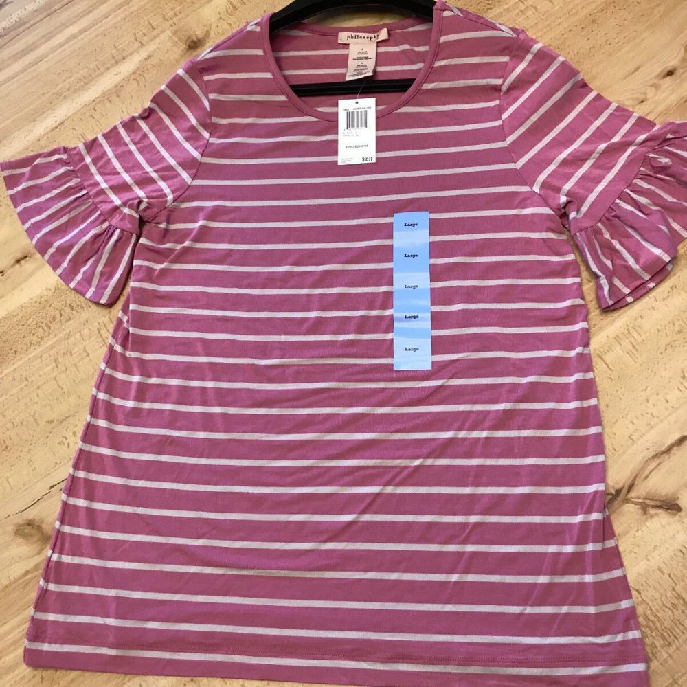 NWT PHILOSOPHY  WOMEN'S  RUFFLE SHORT SLEEVE TEE Large & XLarge